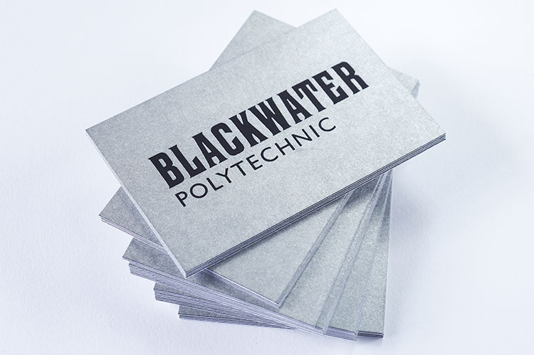 blackwater_poly_letterpress_business_cards_duplexed_silver_stack_750