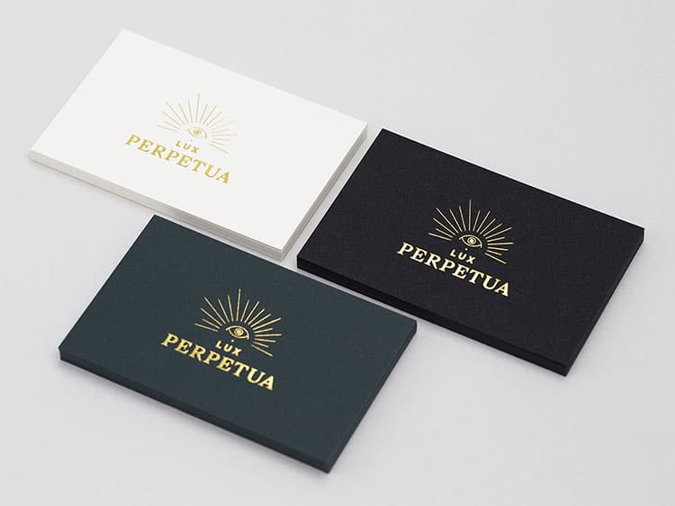 lux perpetua hot foil business cards fronts 750