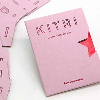 Hot-foiled cards and die cut pockets on Colorplan candy pink card